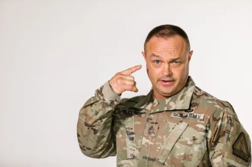 photo of soldier doing funny face